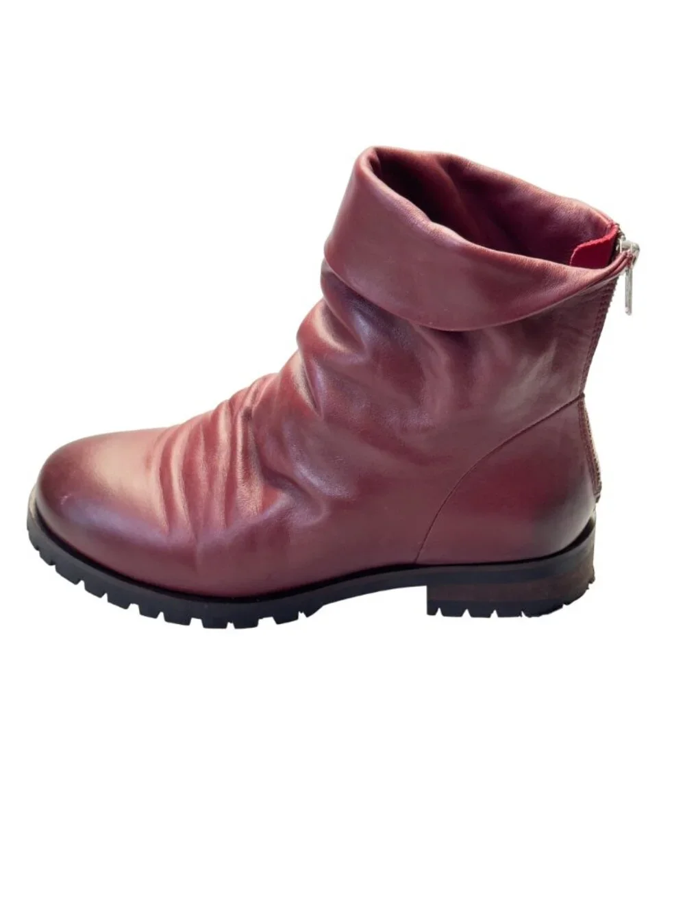 SKECHERS Women’s Boots Burgundy Leather Slouchy Ankle Cuffed Rear Zip Size 7.5M